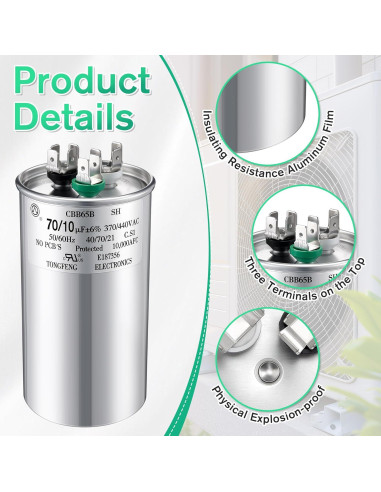 Capacitor CBB65 70+10 uF 370/440V Fiada para Motor de AC