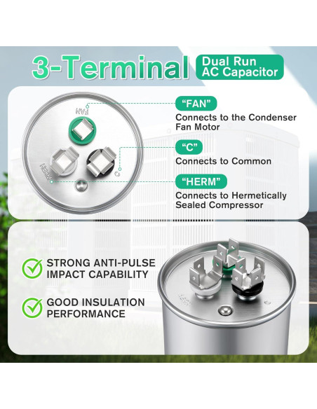 Capacitor CBB65 70+10 uF 370/440V Fiada para Motor de AC