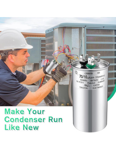 Capacitor CBB65 70+10 uF 370/440V Fiada para Motor de AC