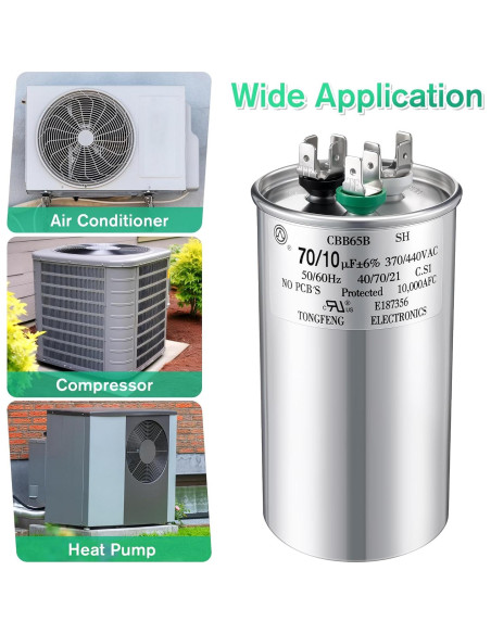 Capacitor CBB65 70+10 uF 370/440V Fiada para Motor de AC