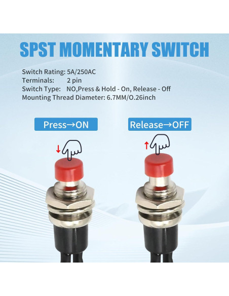 10 Interruptores de Botón Momentáneo Vkinman 1A 250V CA Rojo
