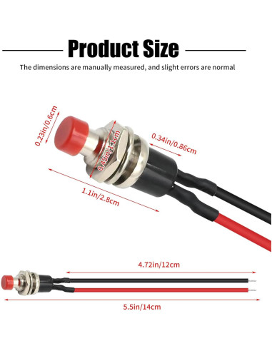10 Interruptores de Botón Momentáneo Vkinman 1A 250V CA Rojo