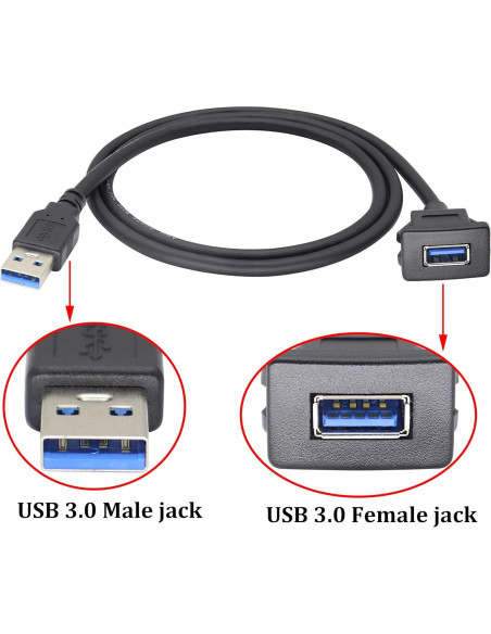 Cable de Panel USB 3.0 HCFeng 1m Negro para Vehículos