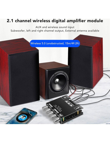 Placa Amplificador Bluetooth Sanpyl MT21 50W x2 + 100W 2.1 Canales