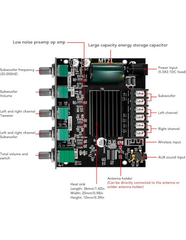 Placa Amplificador Bluetooth Sanpyl MT21 50W x2 + 100W 2.1 Canales
