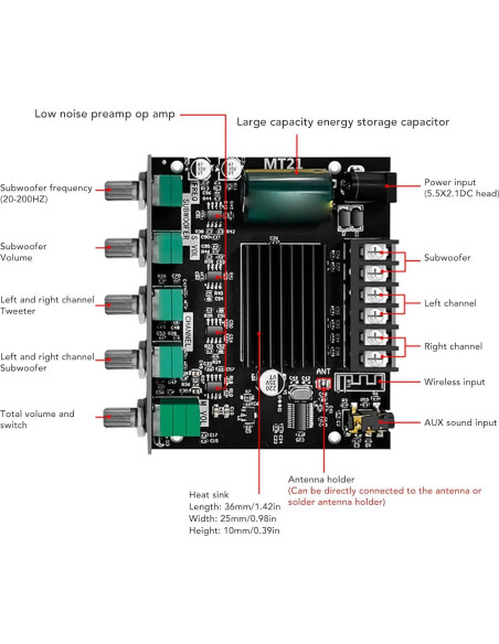 Placa Amplificador Bluetooth Sanpyl MT21 50W x2 + 100W 2.1 Canales