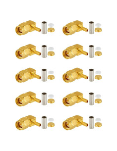 10 Conectores SMA Macho en Ángulo Recto Crimpados POBADY