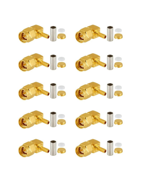 10 Conectores SMA Macho en Ángulo Recto Crimpados POBADY