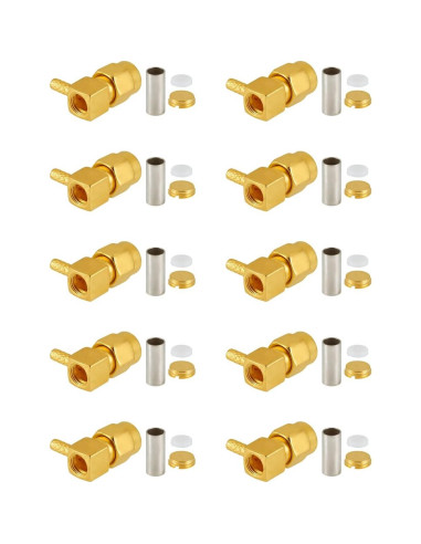 10 Conectores SMA Macho en Ángulo Recto Crimpados POBADY