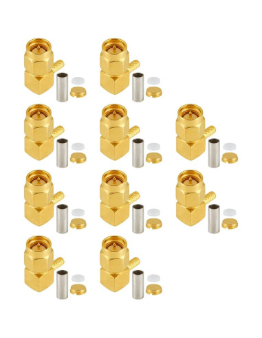 10 Conectores SMA Macho en Ángulo Recto Crimpados POBADY