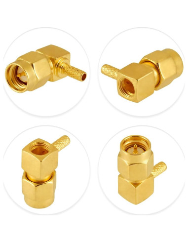 10 Conectores SMA Macho en Ángulo Recto Crimpados POBADY