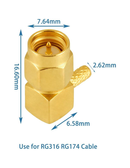 10 Conectores SMA Macho en Ángulo Recto Crimpados POBADY
