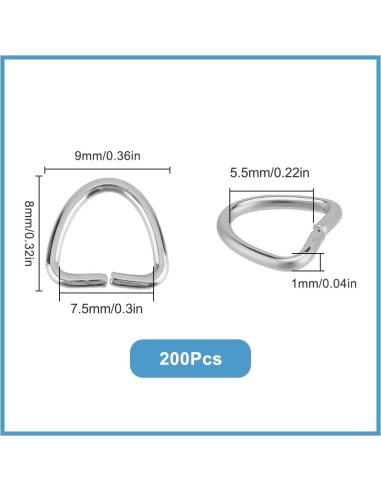 Anillos Triángulo de Metal 200 Pcs SUNNYCLUE Acero Inoxidable