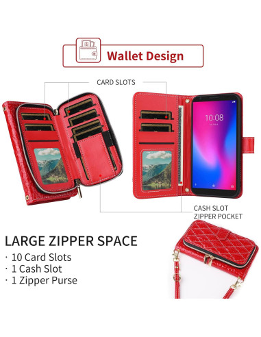 Funda Cartera Furiet para ZTE Avid 579 y Blade A3 Rojo