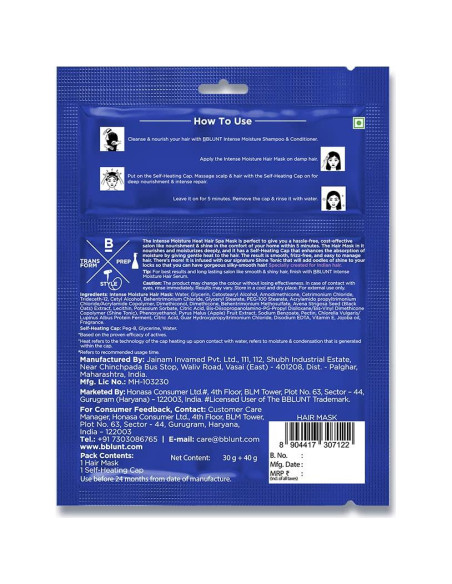 BBLUNT Máscara Capilar Hidratación Intensa 70g con Capucha