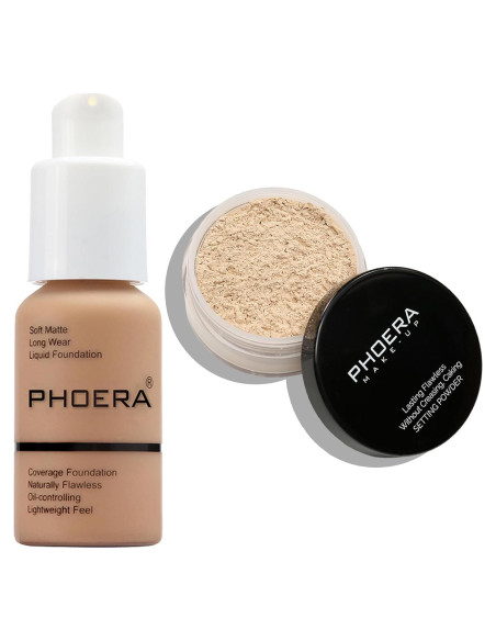 Base de Maquillaje PHOERA Cobertura Total + Polvo Fijador 28g