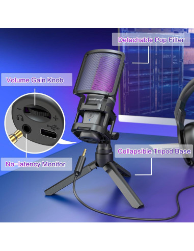 Micrófono de Condensador USB ZealSound A68 Pro 192kHz