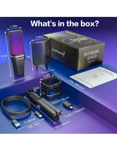Micrófono de Condensador USB ZealSound A68 Pro 192kHz