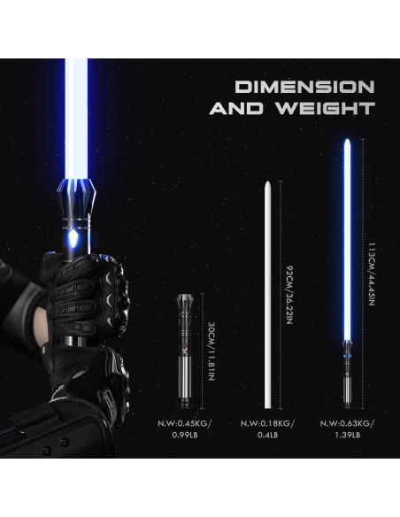 Sable de Luz DAMIENSABER RGB V3, 92 cm, 16 Sonidos, Aluminio