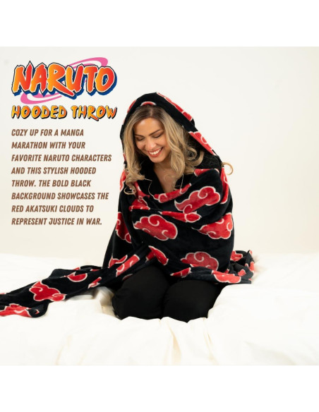 Manta con Capucha Naruto Akatsuki Franco 127x178 cm Suave