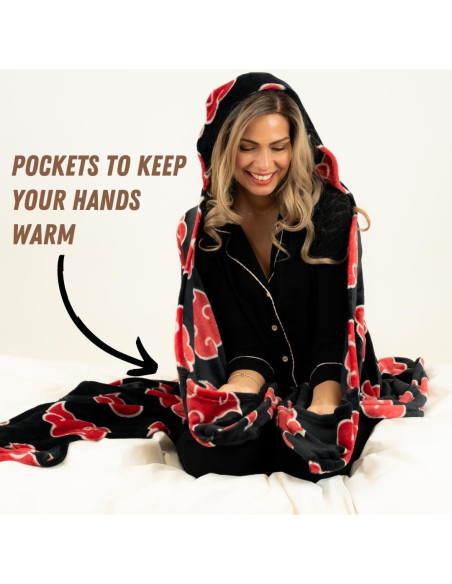 Manta con Capucha Naruto Akatsuki Franco 127x178 cm Suave