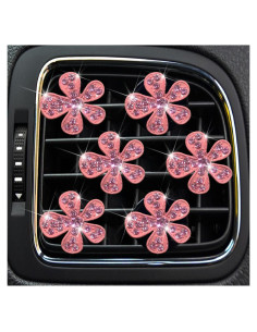 Juego de 6 Clips de Ventilación Rosa Flor con Rhinestones