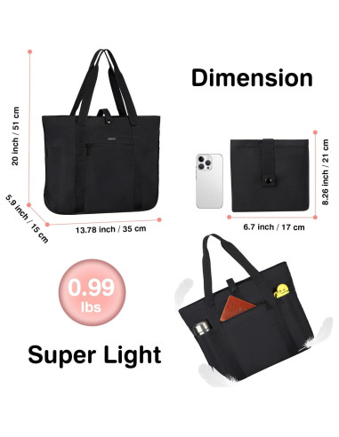 Bolsa Tote Voova Negra Plegable 51x35x15cm para Mujeres