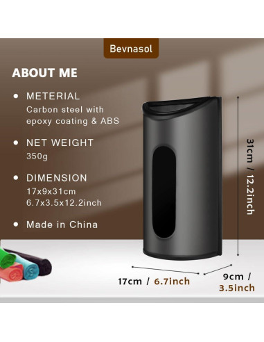 Soporte de Bolsa de Plástico Bevansol, Acero Inoxidable Negro