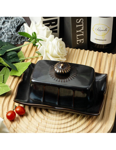 Tazón para Mantequilla Cerámica Dormercy 19 cm con Tapa Negro