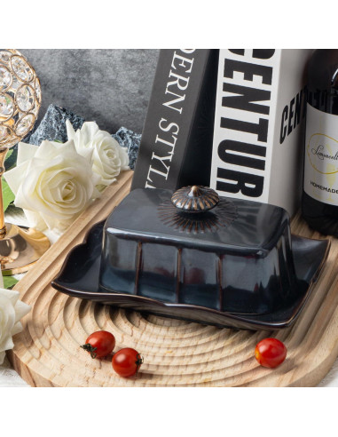 Tazón para Mantequilla Cerámica Dormercy 19 cm con Tapa Negro