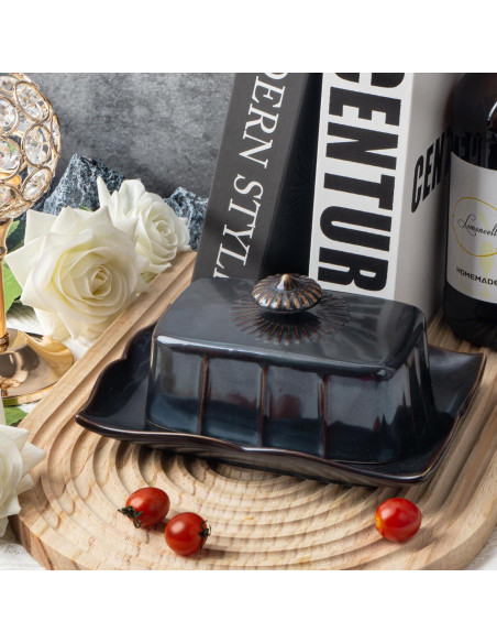 Tazón para Mantequilla Cerámica Dormercy 19 cm con Tapa Negro