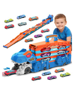 Juguete de Camión de Dinosaurio VATOS con 8 Coches - Pista Plegable