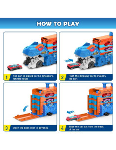 Juguete de Camión de Dinosaurio VATOS con 8 Coches - Pista Plegable 2