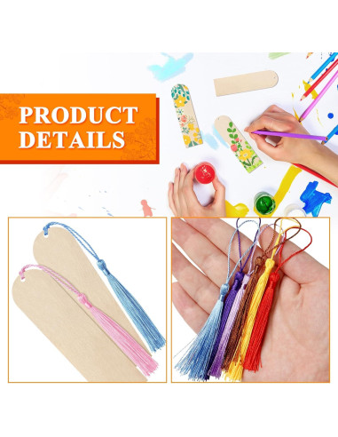 50 Marcadores de Madera Sin Terminar Ira Pollitt con Borlas