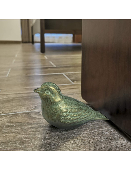 Tope de puerta decorativo Livfodrm ave hierro fundido oro verde