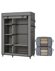 Armario Portable Calmootey Gris con 6 Estantes y Barra para Colgar