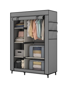 Armario Portable Calmootey Gris con 6 Estantes y Barra para Colgar 2