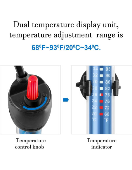 Calentador de Acuario Submersible FEDOUR 100W para 10-30 Galones