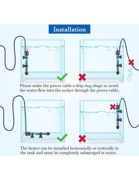 Calentador de Acuario Submersible FEDOUR 100W para 10-30 Galones
