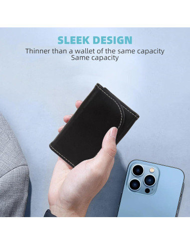 Soporte Minimalista para Tarjetas YURU - Cartera RFID Piel Negra