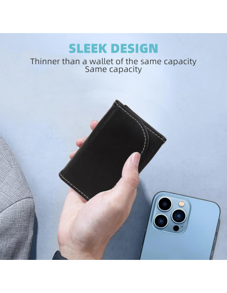 Soporte Minimalista para Tarjetas YURU - Cartera RFID Piel Negra