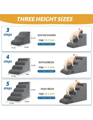 Escalones para Perros AODISMAN 4 Pasos Antideslizantes 44.2 cm Gris