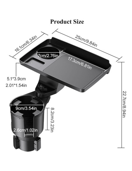 Bandeja para Portavasos de Coche Yziixi 2 en 1 Ajustable 24.9 cm