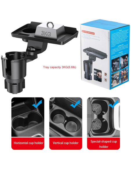 Bandeja para Portavasos de Coche Yziixi 2 en 1 Ajustable 24.9 cm