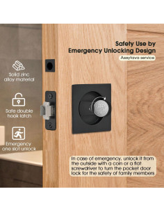 Cerradura de puerta corredera Aesytava negra mate 6.03 cm 2