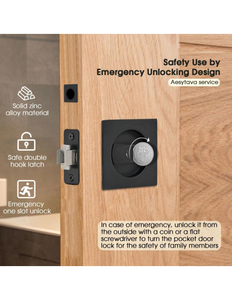 Cerradura de puerta corredera Aesytava negra mate 6.03 cm