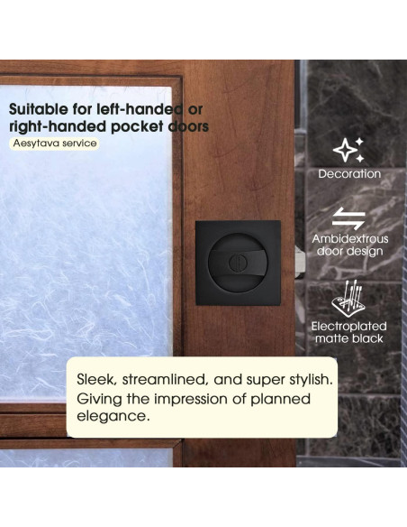 Cerradura de puerta corredera Aesytava negra mate 6.03 cm