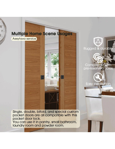 Cerradura de puerta corredera Aesytava negra mate 6.03 cm