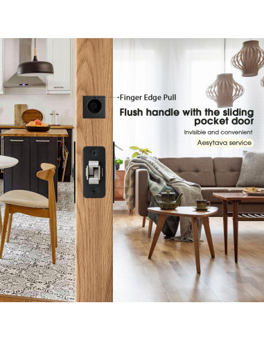 Cerradura de puerta corredera Aesytava negra mate 6.03 cm