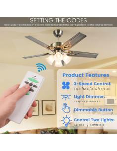 Control Remoto para Ventilador de Techo Eogifee UC7078T 3 Velocidades 2